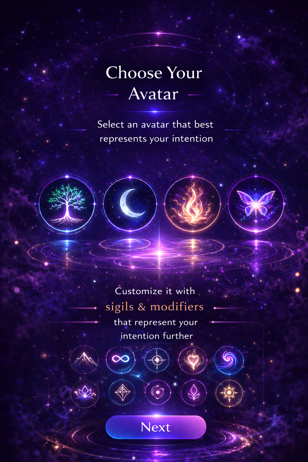 Oneiric Grid avatar selection screen